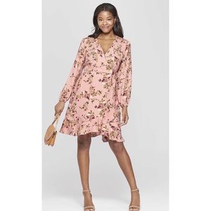 Women’s Peachy-Pink Floral Long Sleeve Wrap Dress